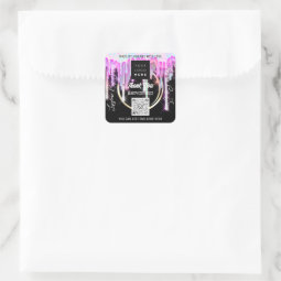 Thank Business QR Code Logo Scan Me Black PinkDrip Square Sticker | Zazzle