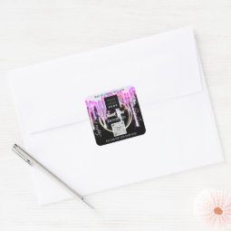 Thank Business QR Code Logo Scan Me Black PinkDrip Square Sticker | Zazzle