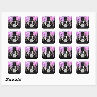 Thank Business QR Code Logo Scan Me Black PinkDrip Square Sticker | Zazzle