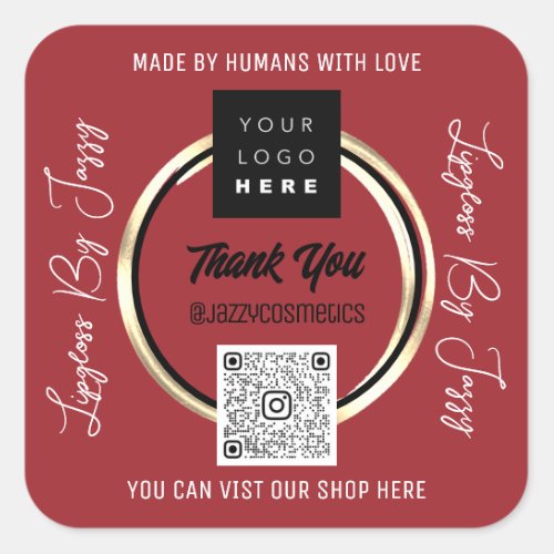 Thank Business QR Code Logo Scan Me Rose Square Sticker