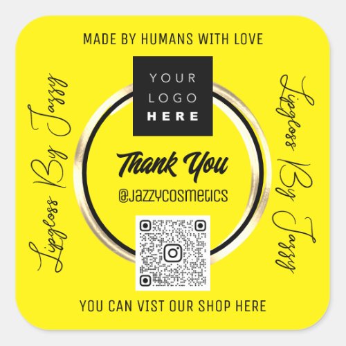 Thank Business QR Code Logo Scan Me Yellow Square Sticker