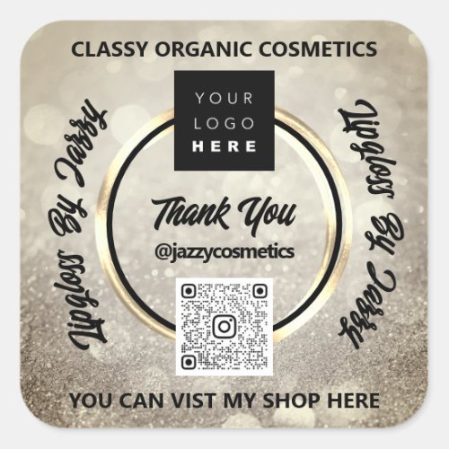 Thank Business QR Code Logo Smoky Glitter Square Sticker