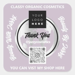 Thank Business QRCode Logo Silver Map Globe Purple Square Sticker