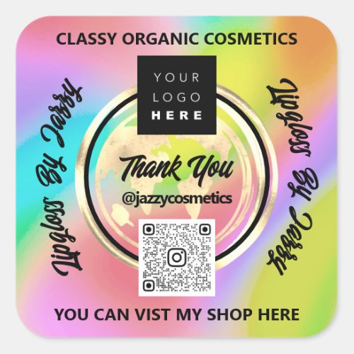 Thank Business QRCode Logo World Earth Globe Pink Square Sticker
