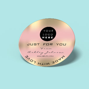 Thank Custom Logo QR Made By Rose Gold Ombre Gold Classic Round Sticker
