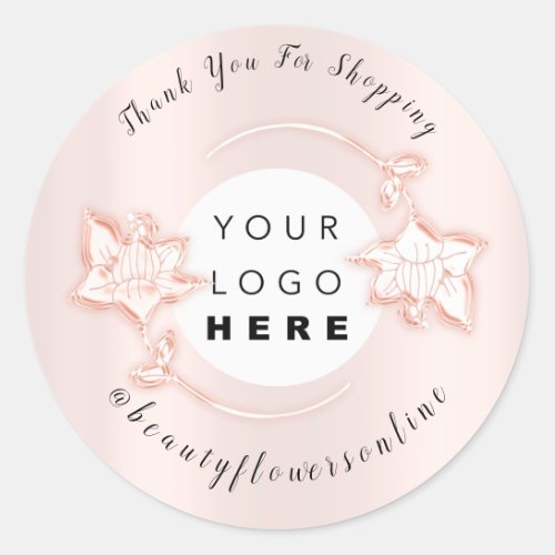 Thank Custom Logo Rose Small Business Name Floral Classic Round Sticker
