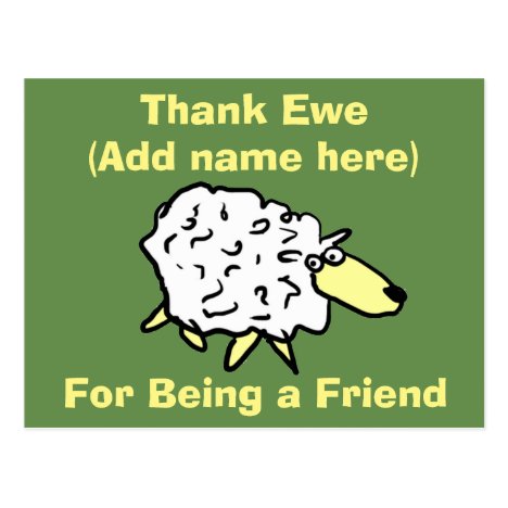 Thank Ewe for Being a Friend - Fun Sheep Design Postcard