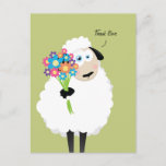 Thank Ewe Sheep With Flowers Thank You Postcard at Zazzle