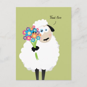 Thank Ewe Sheep With Flowers Thank You Postcard by LisaMarieDesign at Zazzle