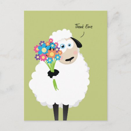 Thank Ewe Sheep With Flowers Thank You Postcard