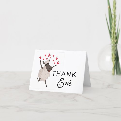Thank Ewe Sheep with Red Hearts Thank You Card