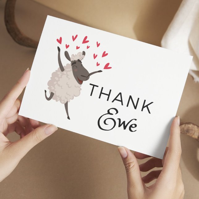 Thank Ewe Sheep with Red Hearts Thank You Card (Creator Uploaded)