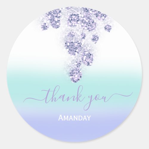 Thank Floral Dusty Purple Blue Bridal Sweet 16th Classic Round Sticker