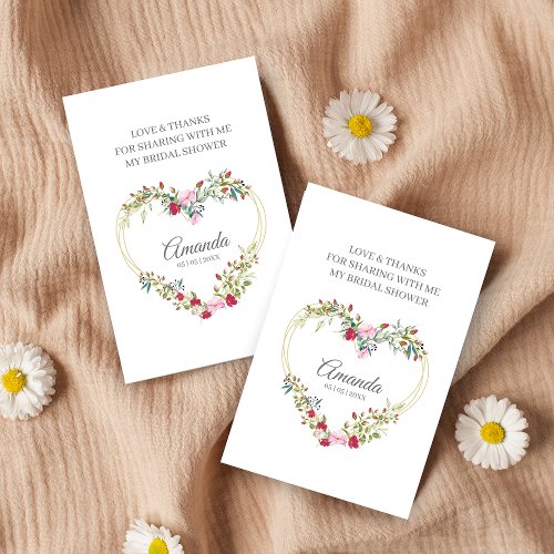 Thank Floral Heart for Bridal Shower Name  Quote Business Card