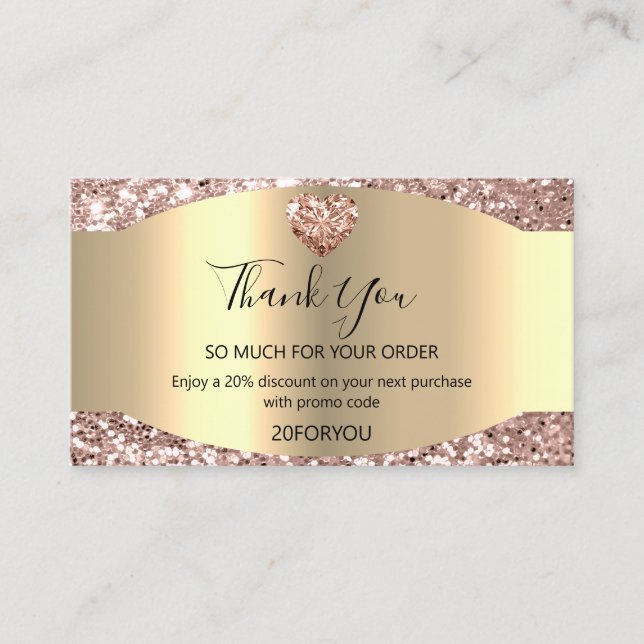 Thank FOR PURCHASE Heart Discount Code Logo Diamon Business Card (Front)