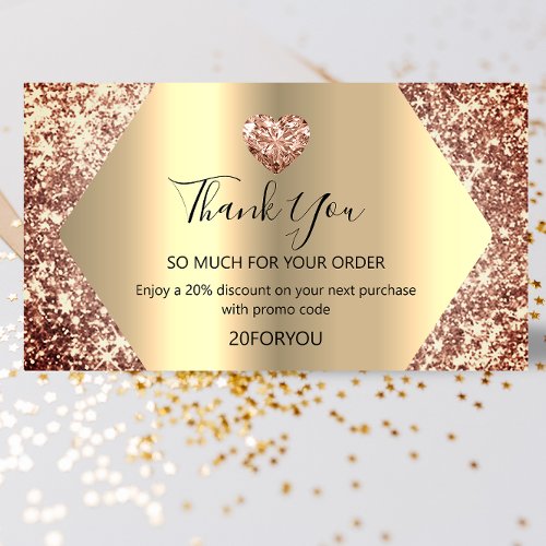 Thank FOR PURCHASE Heart Discount Code Logo Gold Business Card