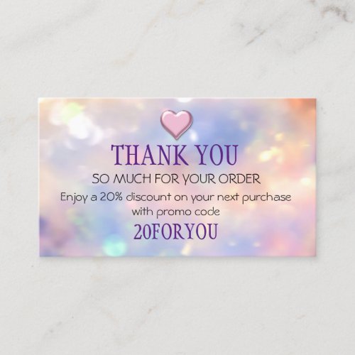 Thank FOR PURCHASE Instagram Discount Code Heart Business Card