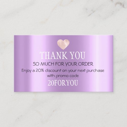 Thank FOR PURCHASE Instagram Discount Code Purple Business Card