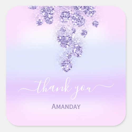 Thank Glitter Bridal Sweet 16th Pink Ombre  Blue Square Sticker