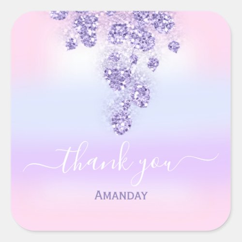 Thank Glitter Bridal Sweet 16th Pink Purple Baby Square Sticker