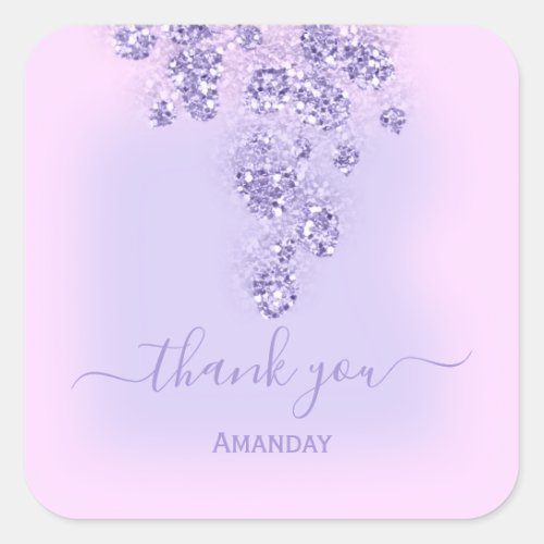Thank Glitter Bridal Sweet 16th Pink Purple Glam Square Sticker