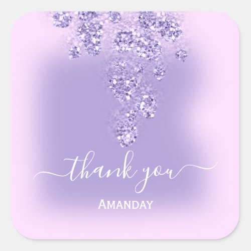 Thank Glitter Bridal Sweet 16th Pink Purple Smoky Square Sticker