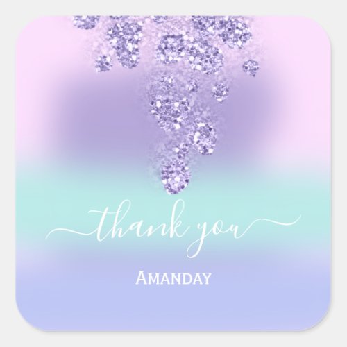 Thank Glitter Bridal Sweet 16th Pink Purple Spring Square Sticker