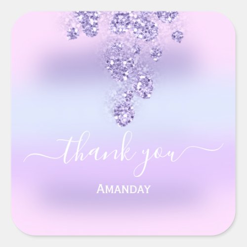 Thank Glitter Bridal Sweet 16th Pink Purple Summer Square Sticker