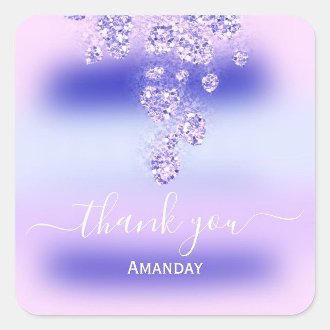 Thank Glitter Bridal Sweet 16th Pink Royal Blue Square Sticker (Front)