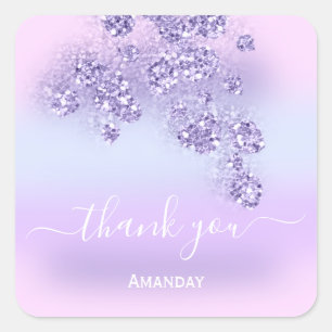 Thank Glitter Bridal Sweet 16th Pink Violet Summer Square Sticker