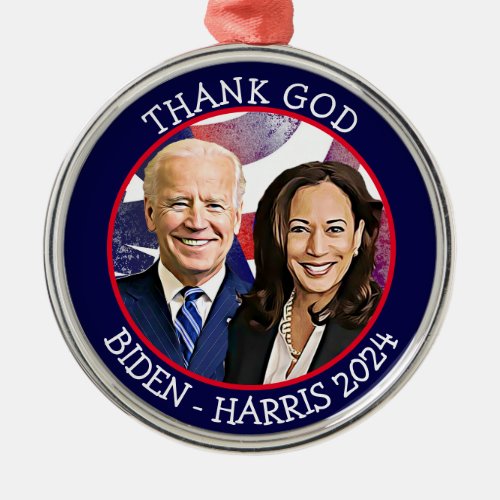 Thank God Biden and Harris Election 2024 Keepsake Metal Ornament