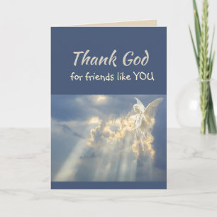 Thank God for Friends like you Angel Clouds Sky Letterpress Thank You Card