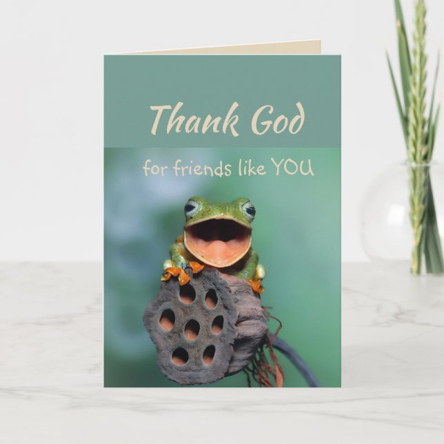 Thank God for Friends like you Fun Frog Thank You Card (Front)