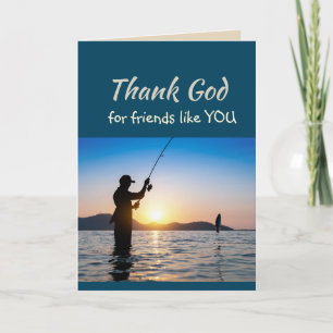 Thank God for Friends like you Lake Fishing Letterpress Thank You Card