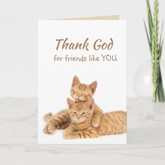 Thank God for Friends like you Orange Cat Card (Front)