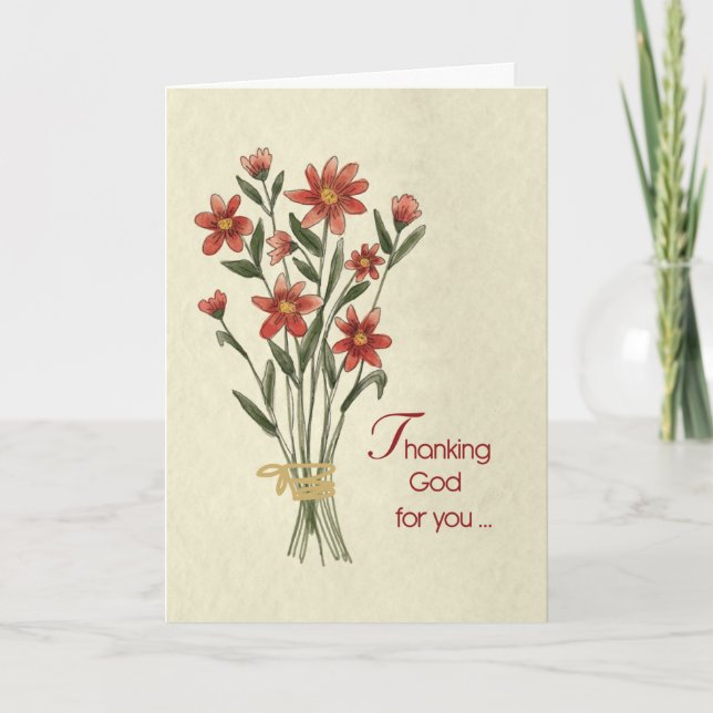 Thank God for You Red Flower Bouquet with Natural  Card (Front)