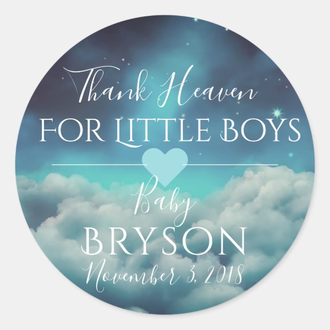 Thank Heaven for Little Boys| Clouds & Starry Sky Classic Round Sticker (Front)
