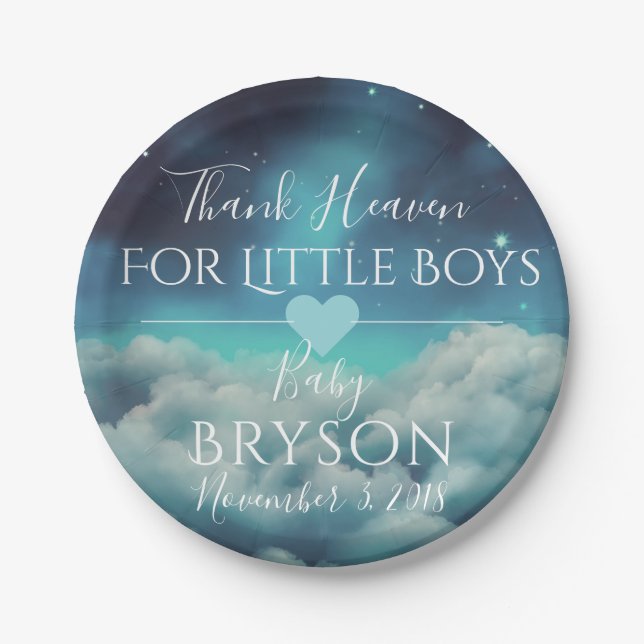 Thank Heaven for Little Boys| Clouds & Starry Sky Paper Plates (Front)