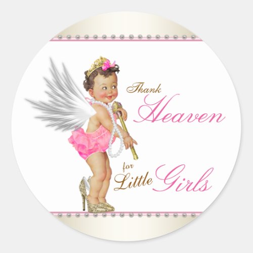 Thank Heaven For Little Girls Angel Baby Shower Classic Round Sticker