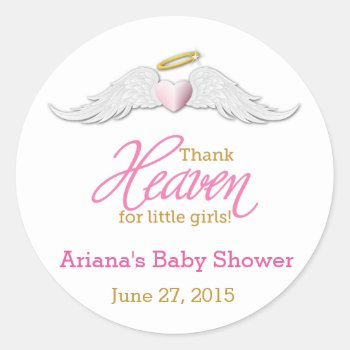 Thank Heaven For Little Girls Baby Shower Classic Round Sticker by AnnounceIt at Zazzle