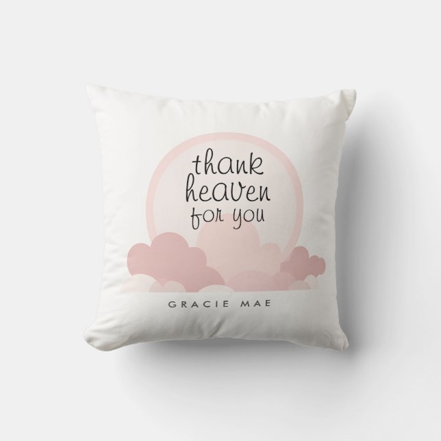 Thank Heaven for You | Pink and Neutral Clouds Throw Pillow (Front)