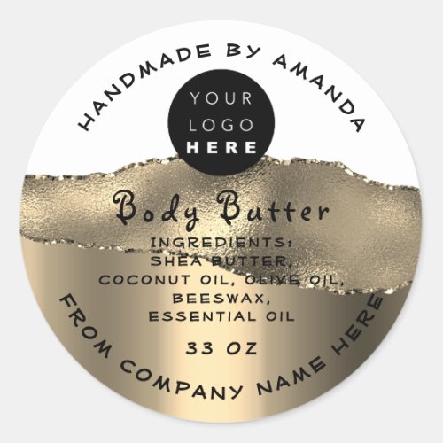 Thank Logo Handmade Cosmetic Gold Body White Classic Round Sticker