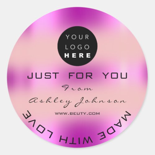 Thank Logo Holograph Made Rose Ombre Pink Classic Round Sticker