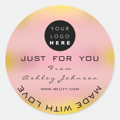 Thank Logo Holograph Made Rose Ombre Yellow Classic Round Sticker