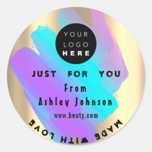 Thank Logo Holograph Made With Love Gold Blue Classic Round Sticker