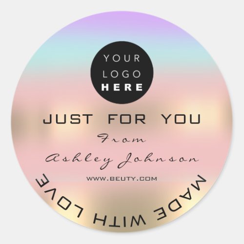 Thank Logo Holograph PINK Ombre Gold Classic Round Sticker