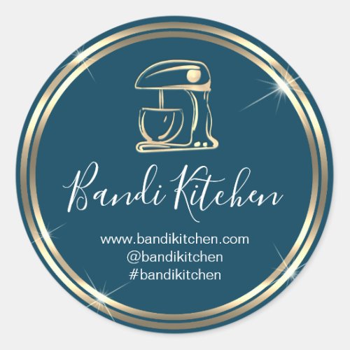 Thank Logo Kitchen Cooking Chef Blue Gold Shop  Classic Round Sticker