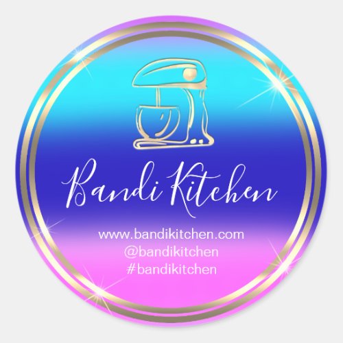 Thank Logo Kitchen Cooking Chef Blue Pink Shop   Classic Round Sticker