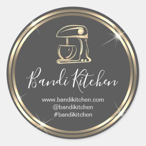 Thank Logo Kitchen Cooking Chef Gray Gold Shop  Classic Round Sticker