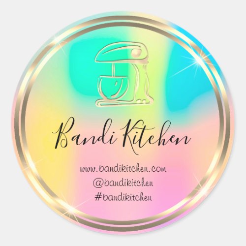 Thank Logo Kitchen Cooking Chef Holograph Gold Classic Round Sticker